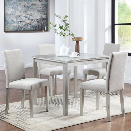 Modern square dining table with upholstered chairs