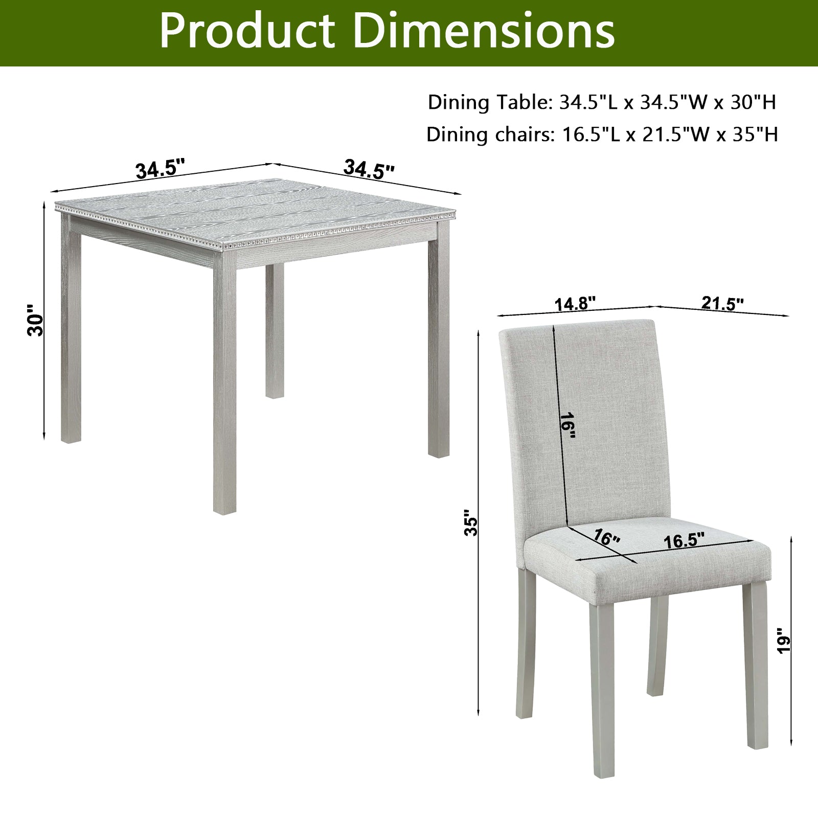Gray upholstered dining chair with wooden legs  seat width