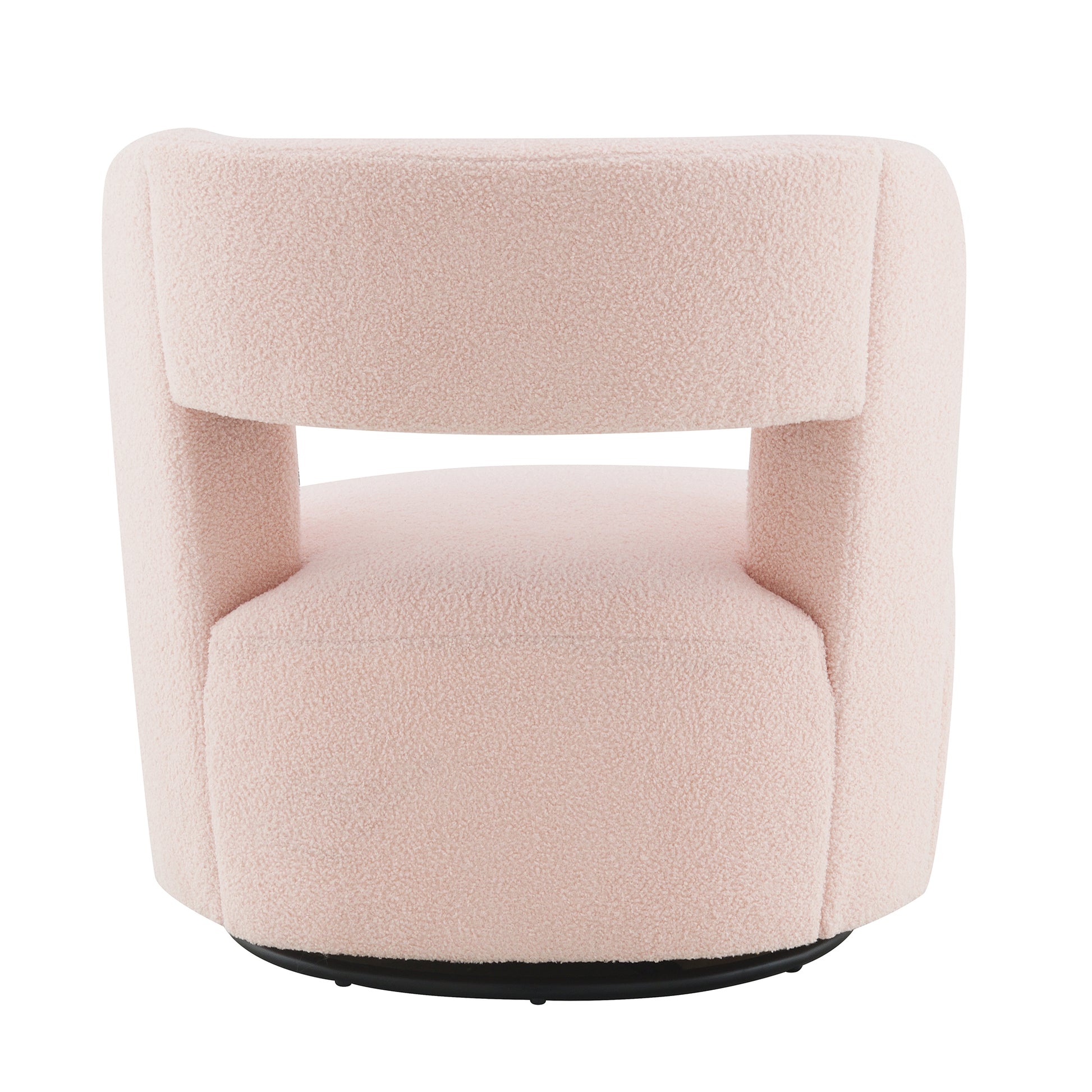 Pink boucl accent chair with rounded back and arms perfect for modern living rooms