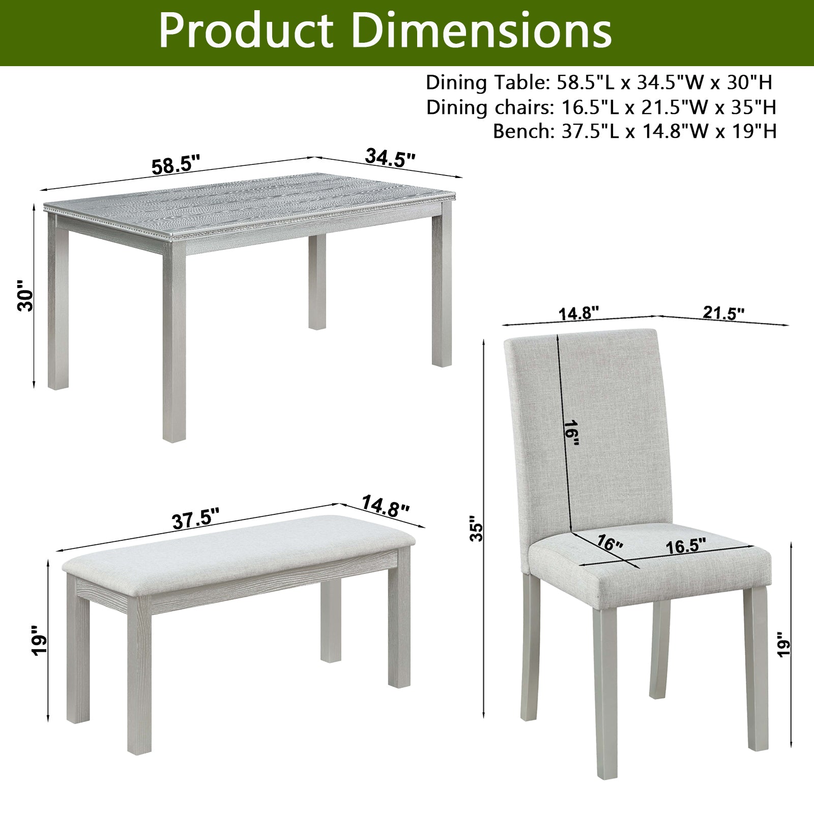 Grey dining table dimensions L x W x H