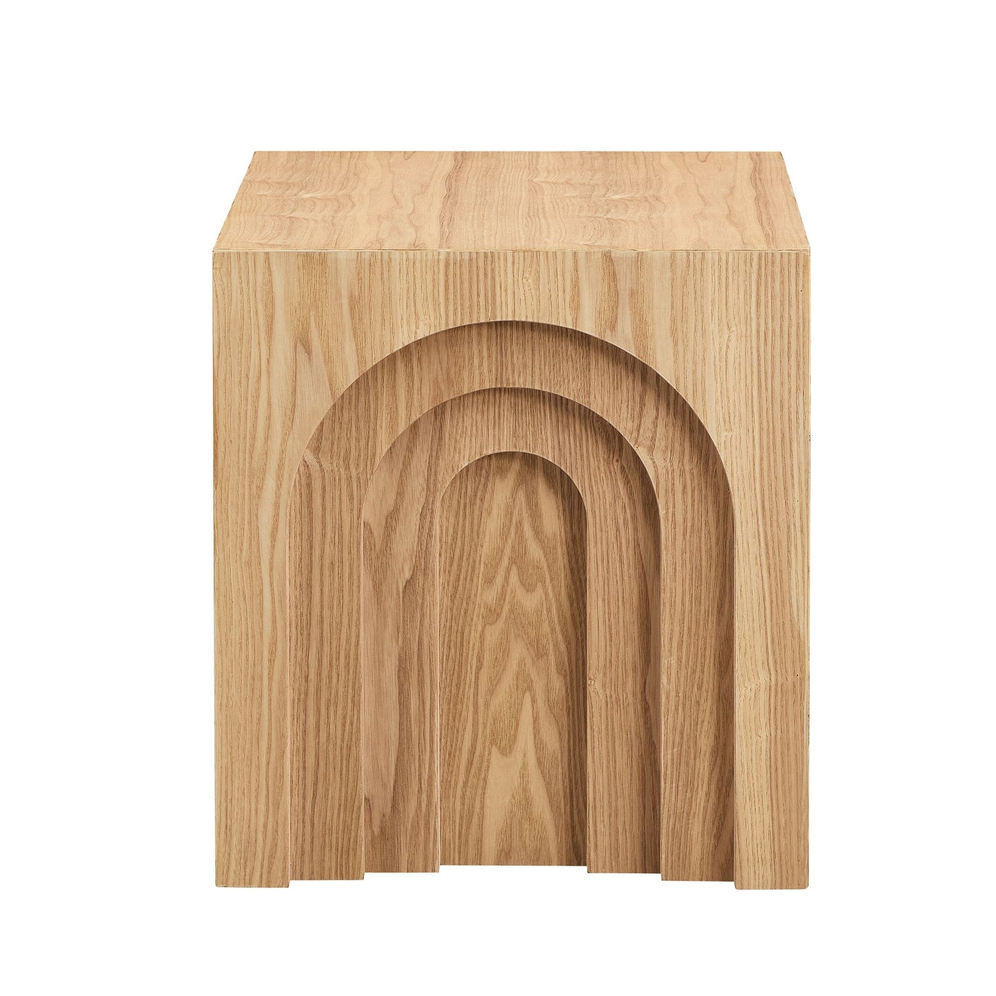 Natural wood side table with carved concentric arch design modern accent furniture