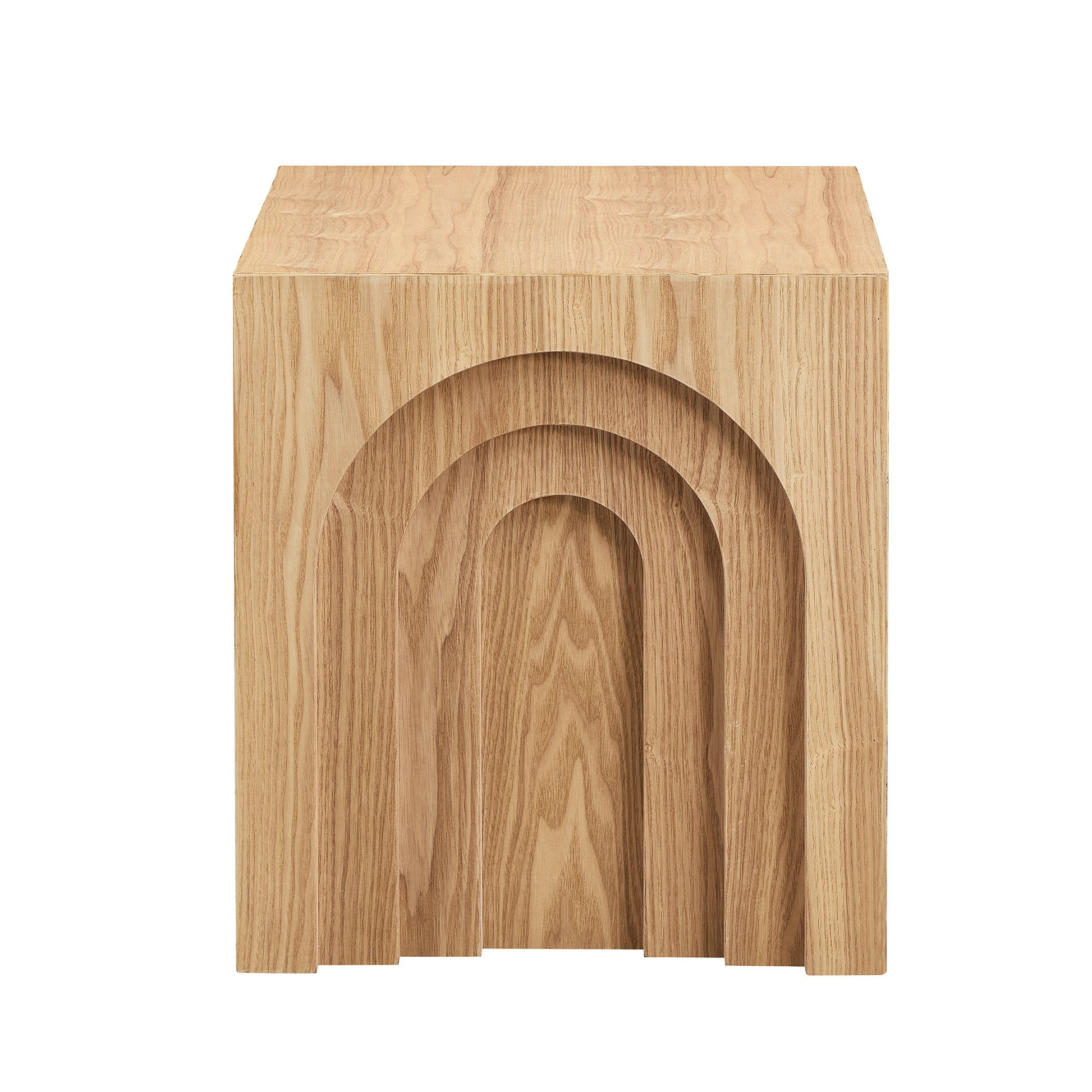 Natural wood side table with carved concentric arch design modern accent furniture