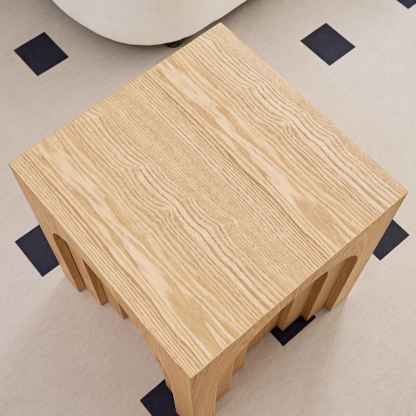 Solid oak end table with natural wood grain and minimalist design