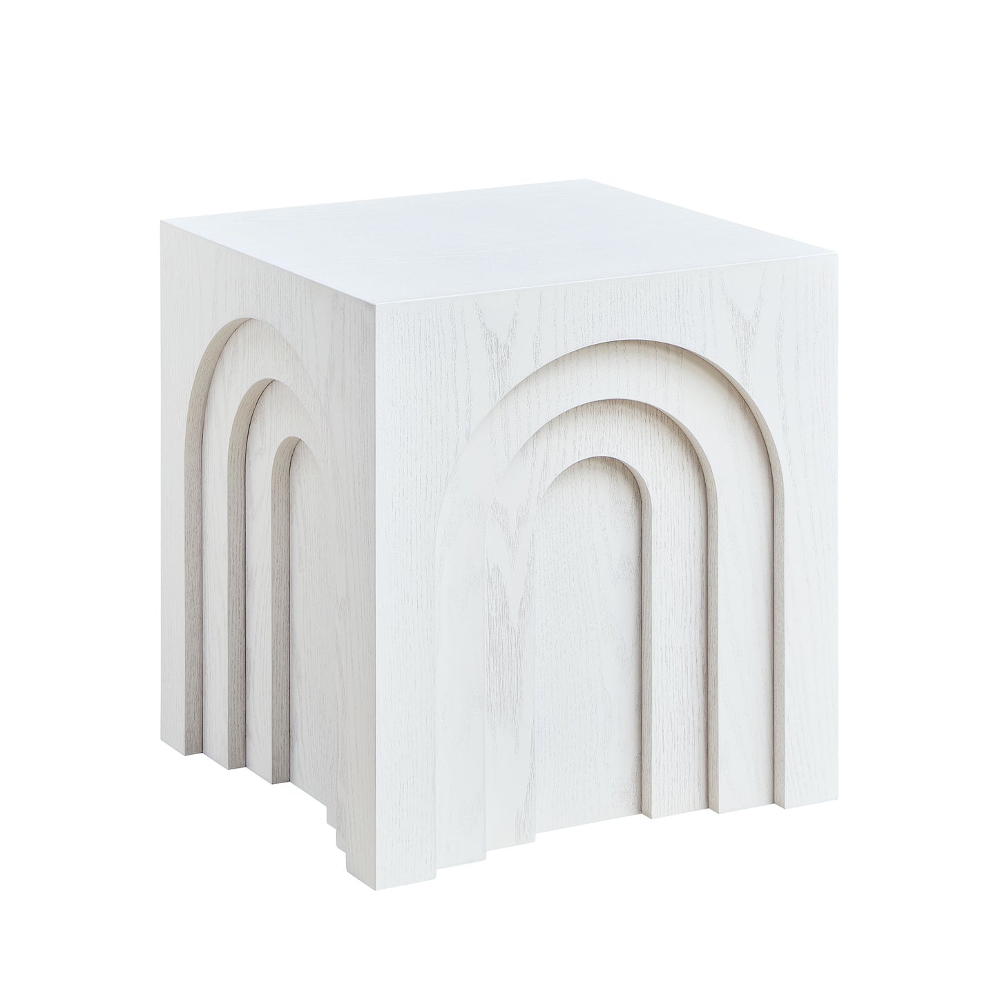 White wood cube side table with layered arched design