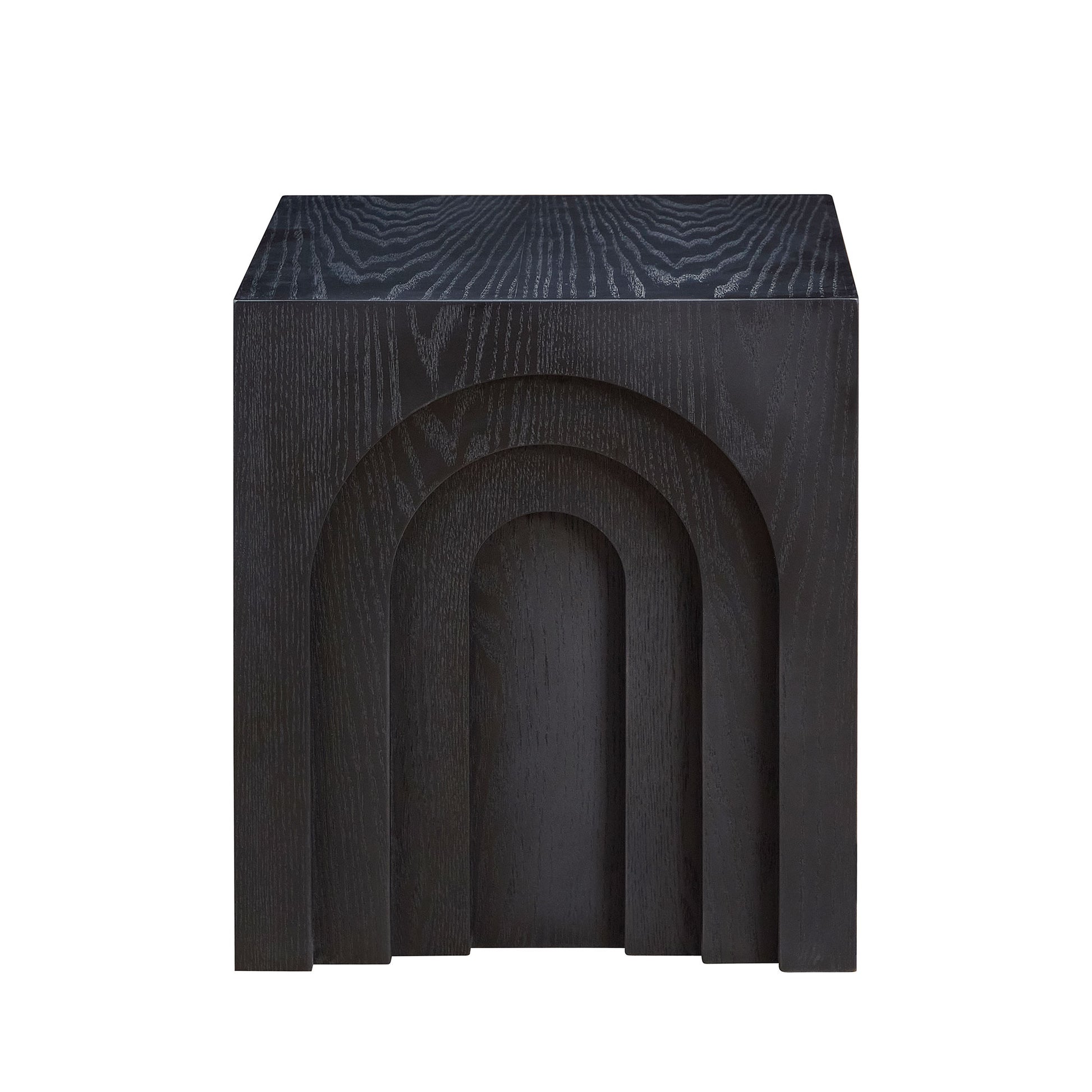 Dark wood side table with arched detailing