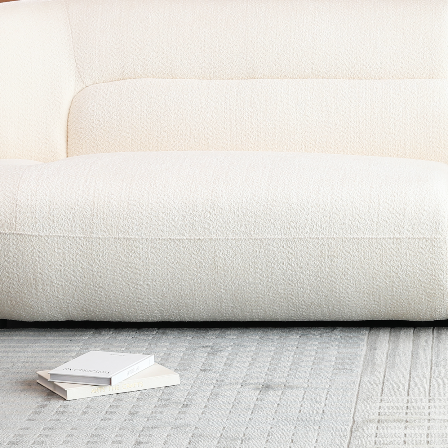 Cream boucle sofa with plush textured upholstery perfect for modern living rooms