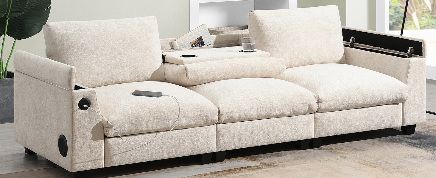 Cream sectional sofa with builtin USB charging ports for modern living rooms