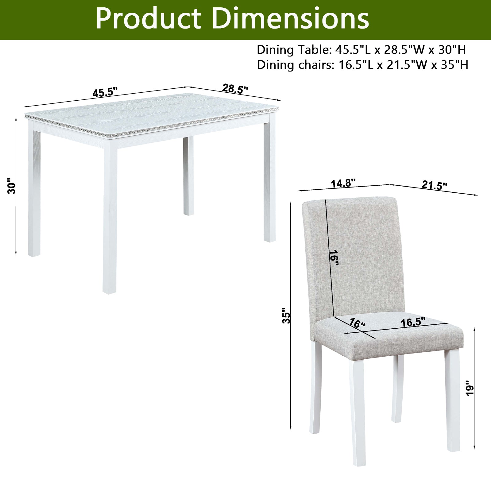 White wood dining table with decorative border detail