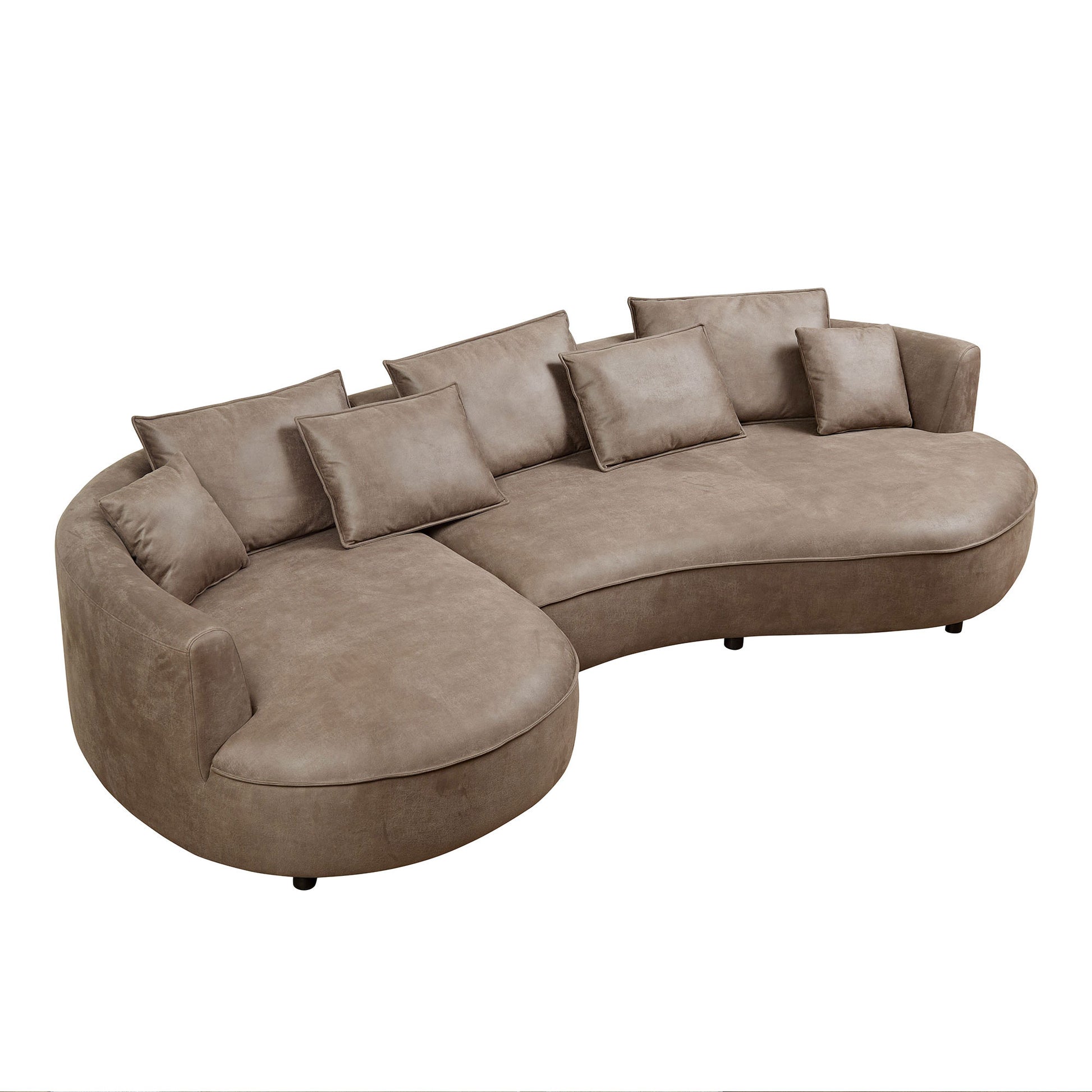 Modern taupe curved sectional sofa with plush cushions perfect for living rooms