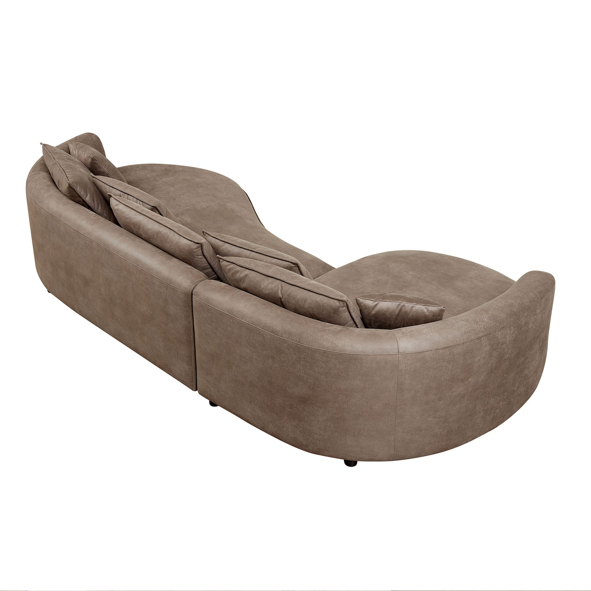 Modern curved sectional sofa in taupe fabric with plush cushions perfect for contemporary living rooms