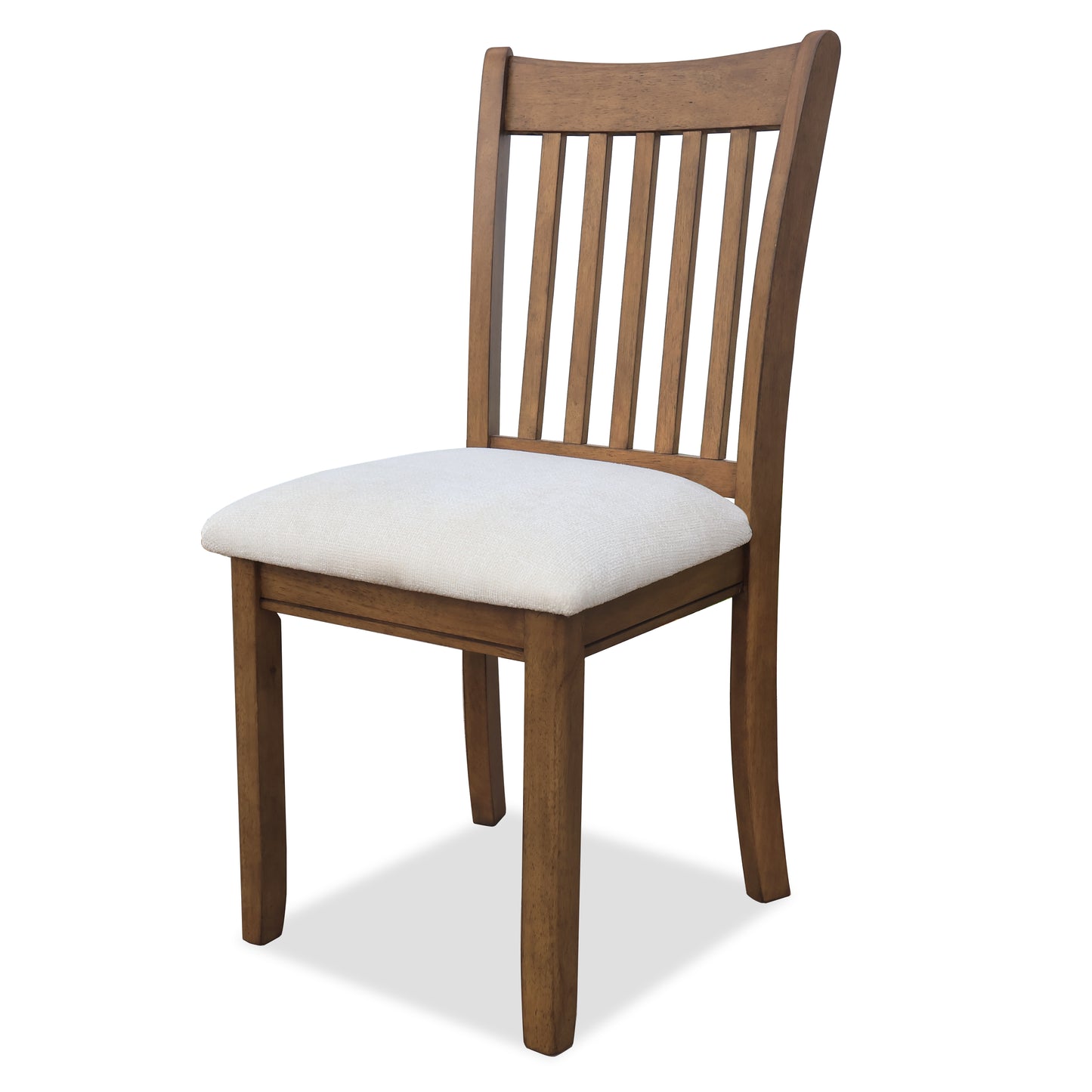 Wooden dining chair with upholstered seat and slatted backrest