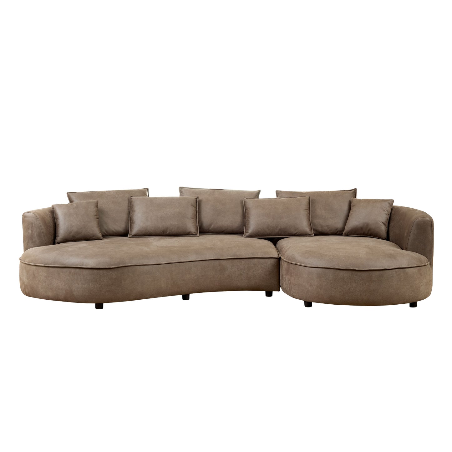 Taupe sectional sofa with plush cushions and curved modern design
