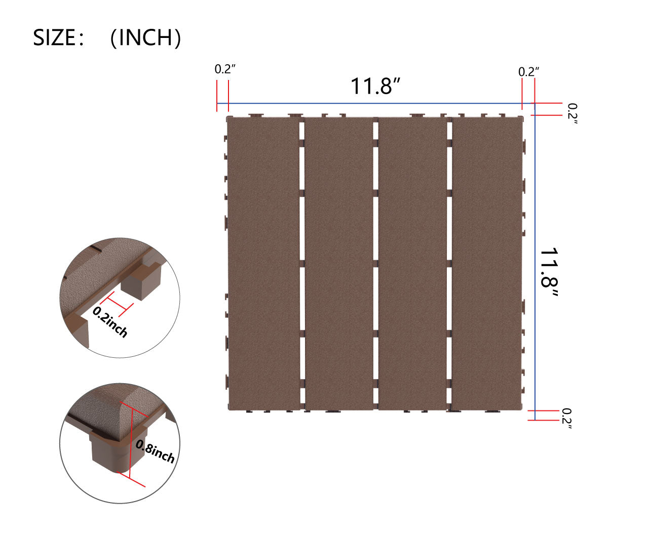 Brown composite deck tile  inch square outdoor flooring solution