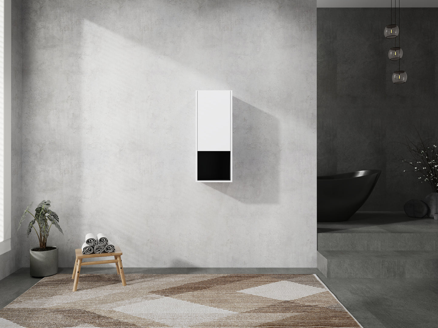 Modern white and black wallmounted bathroom cabinet with sleek design