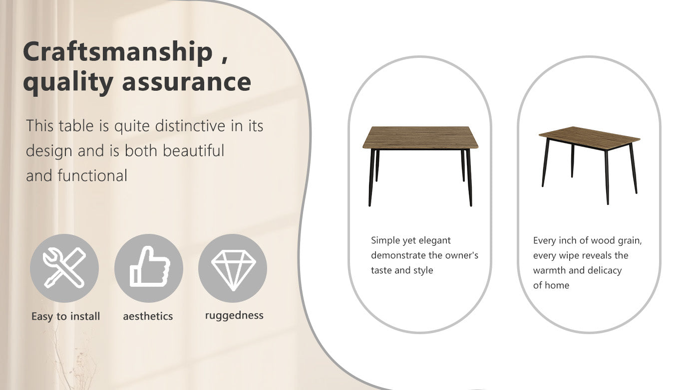 Rectangular wood grain dining table with slender black legs