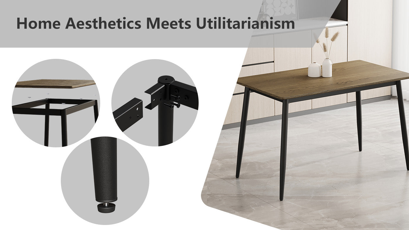 Modern dining table with oak wood veneer top and black metal legs perfect for small spaces