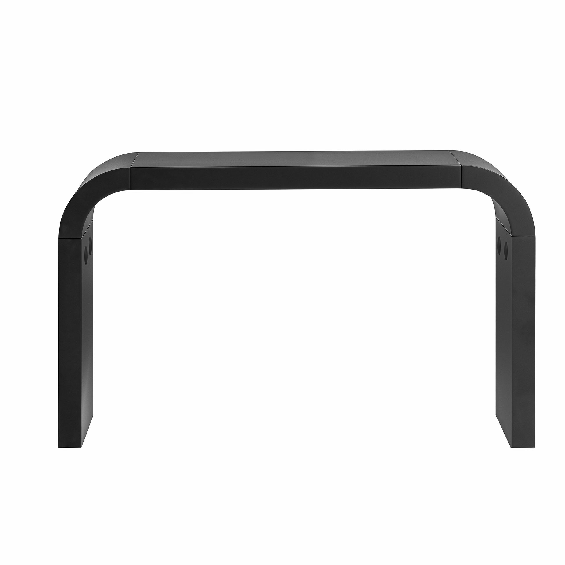 Modern black console table with a sleek minimalist design perfect for entryways