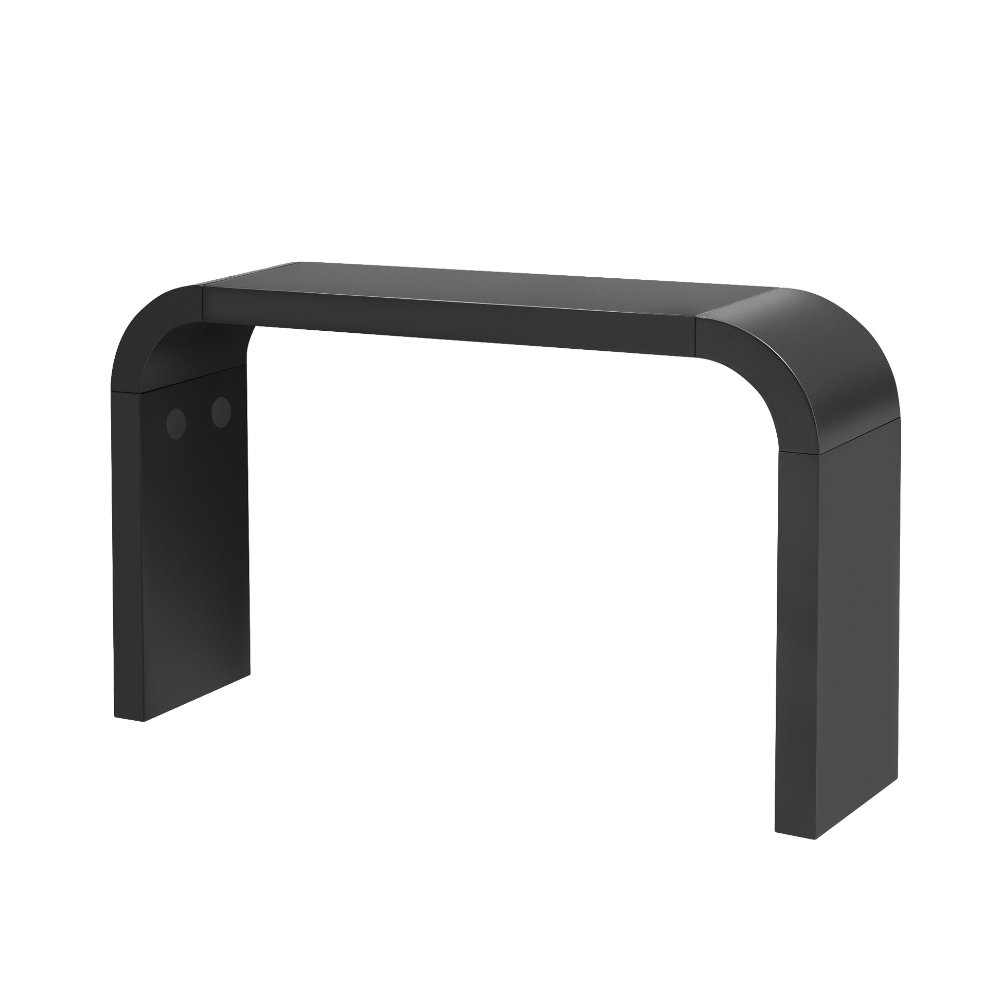 Black modern console table with curved legs and a matte finish