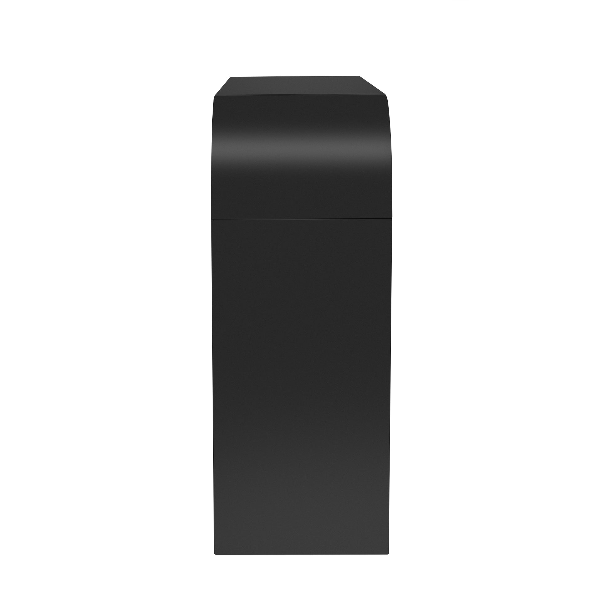 Sleek black modern speaker with curved top edge