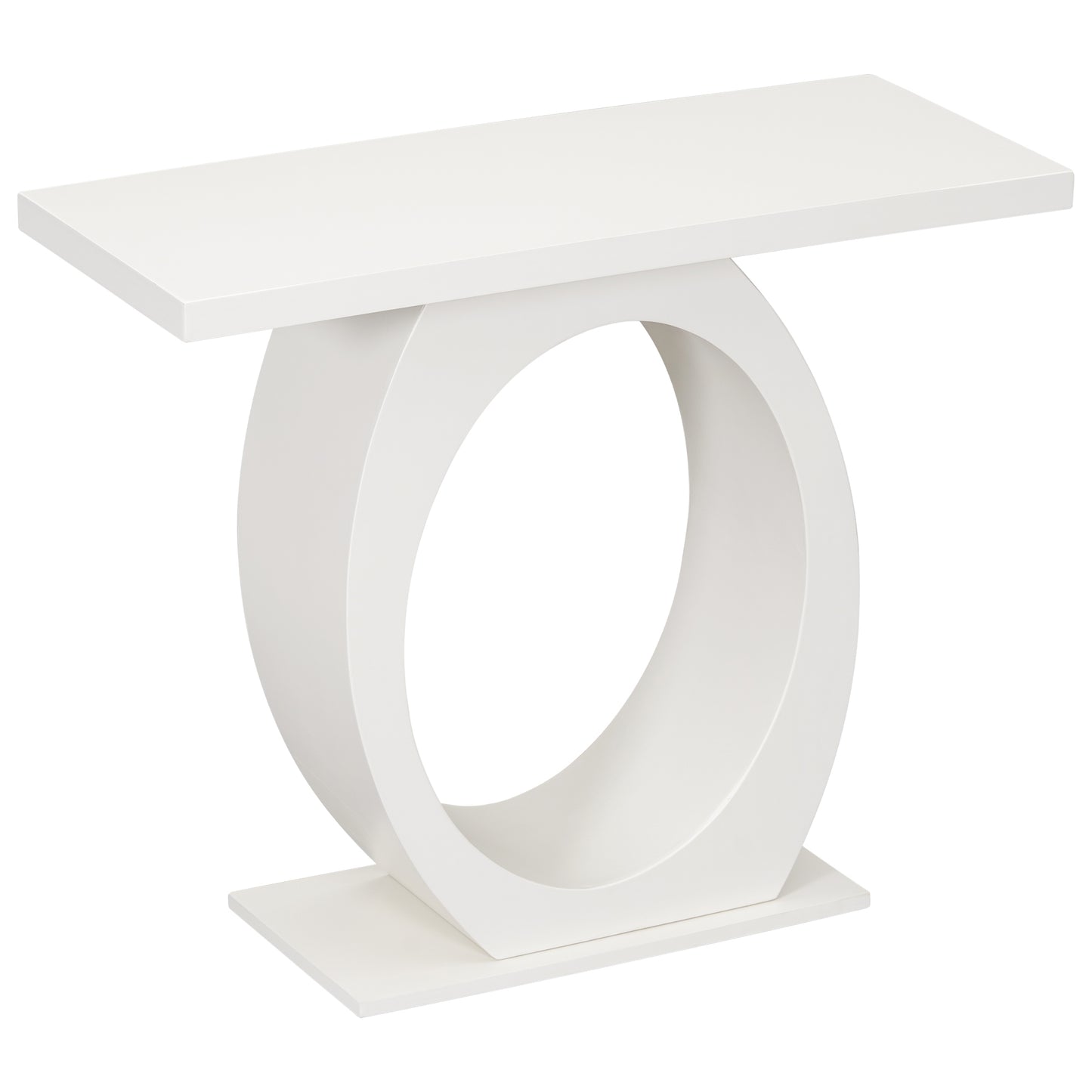 Sleek white console table with a modern sculptural pedestal base