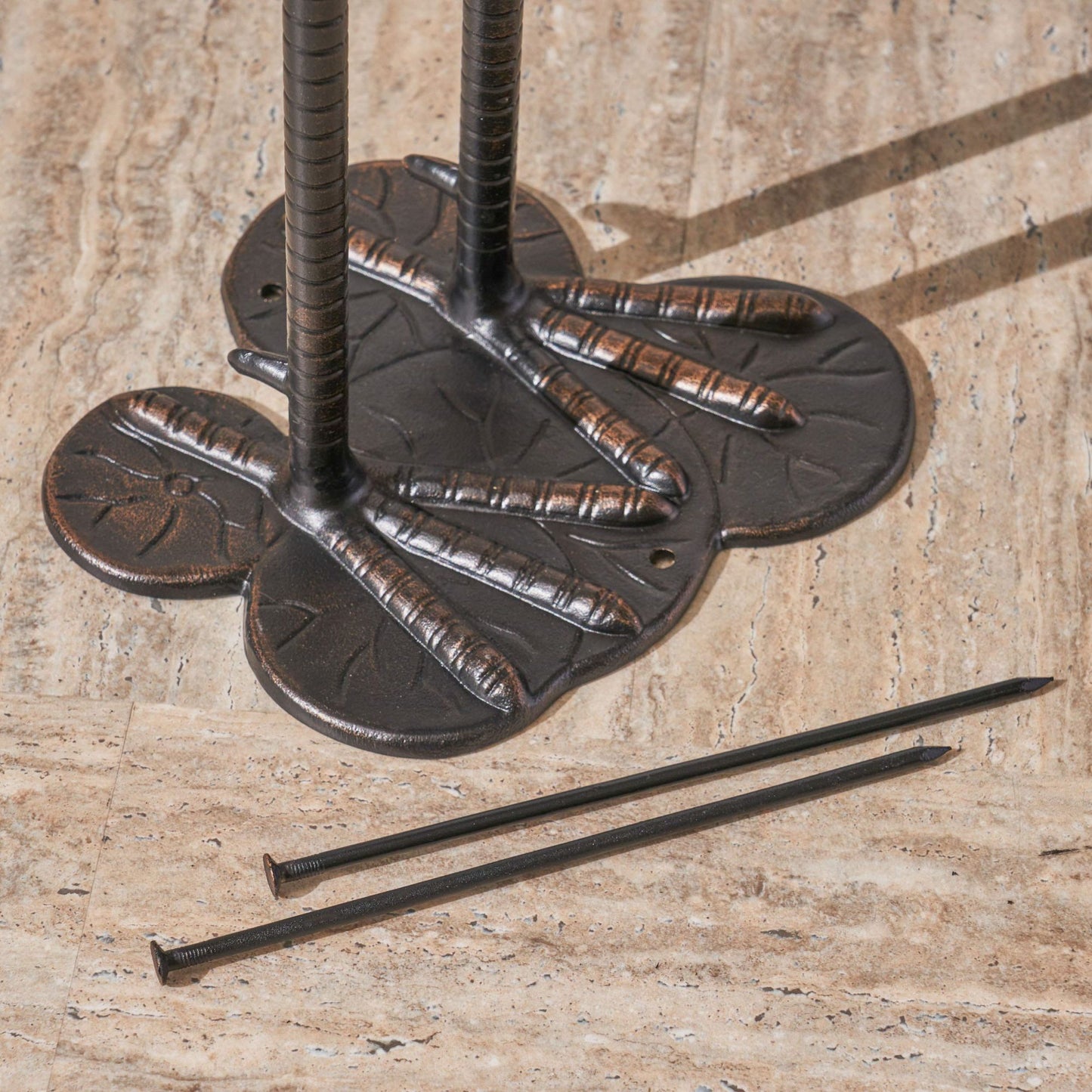Dark bronze garden stake base with clawed feet detail