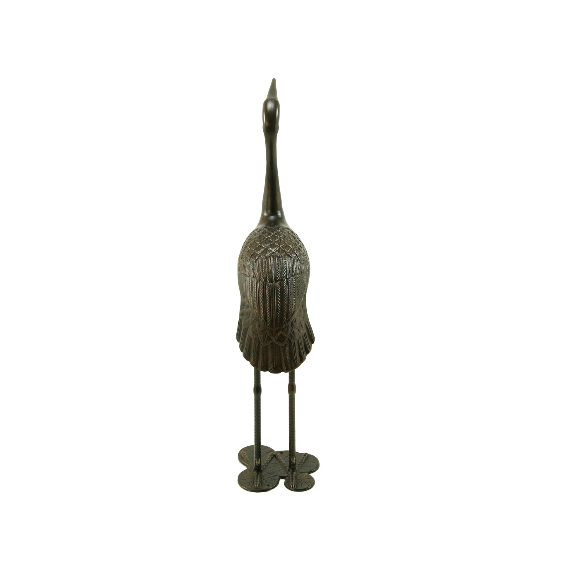 Bronze crane figurine with textured feathers and elegant stance ideal for home decor