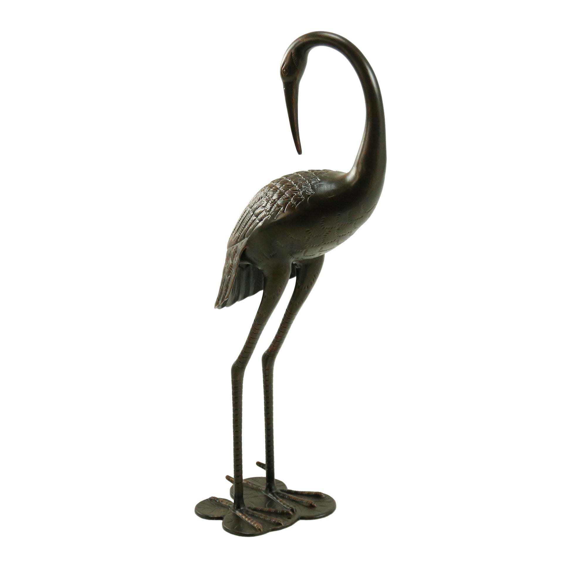 Bronze crane statue with intricate feather detail elegant home decor accent