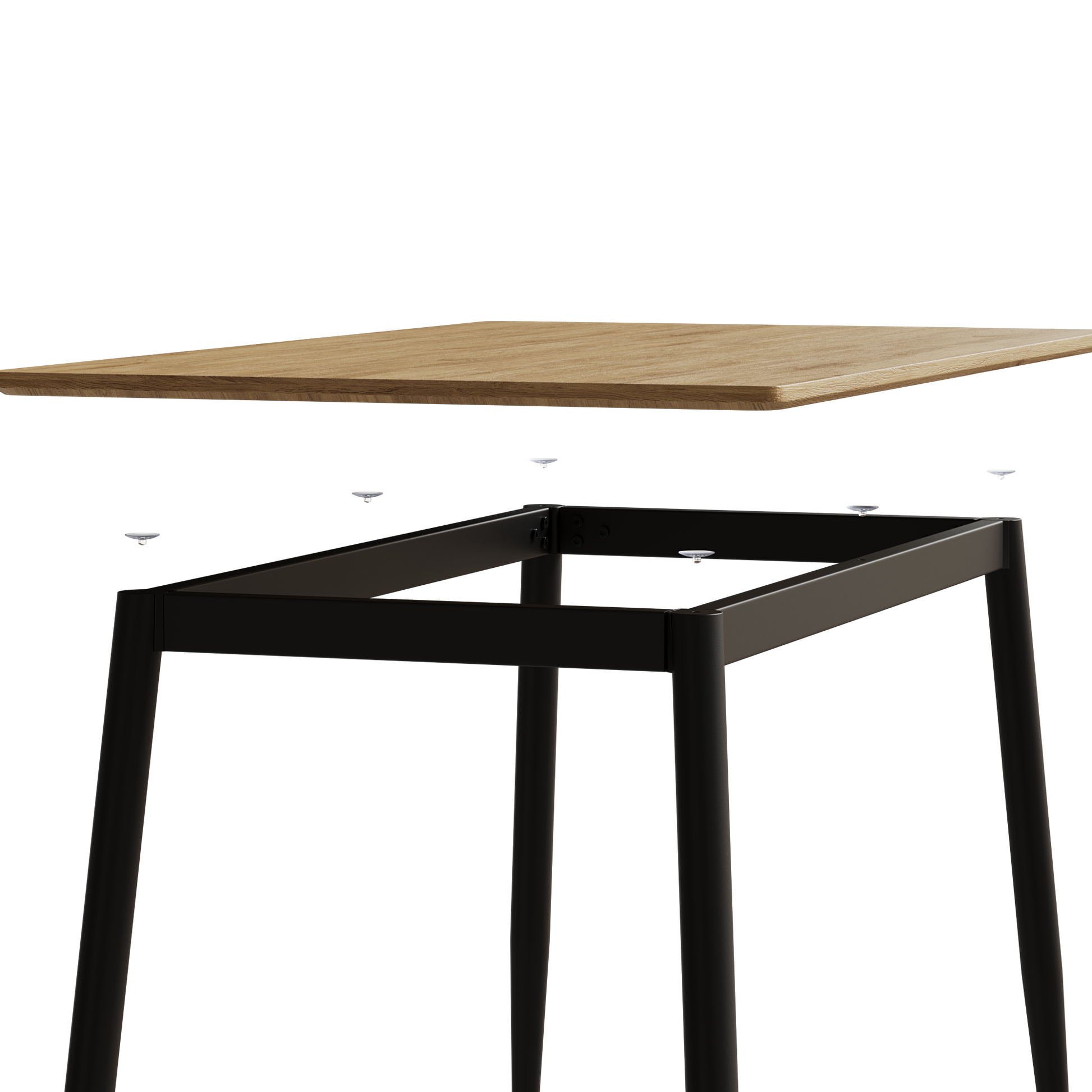 Oak dining table top with black metal frame legs for modern assembly