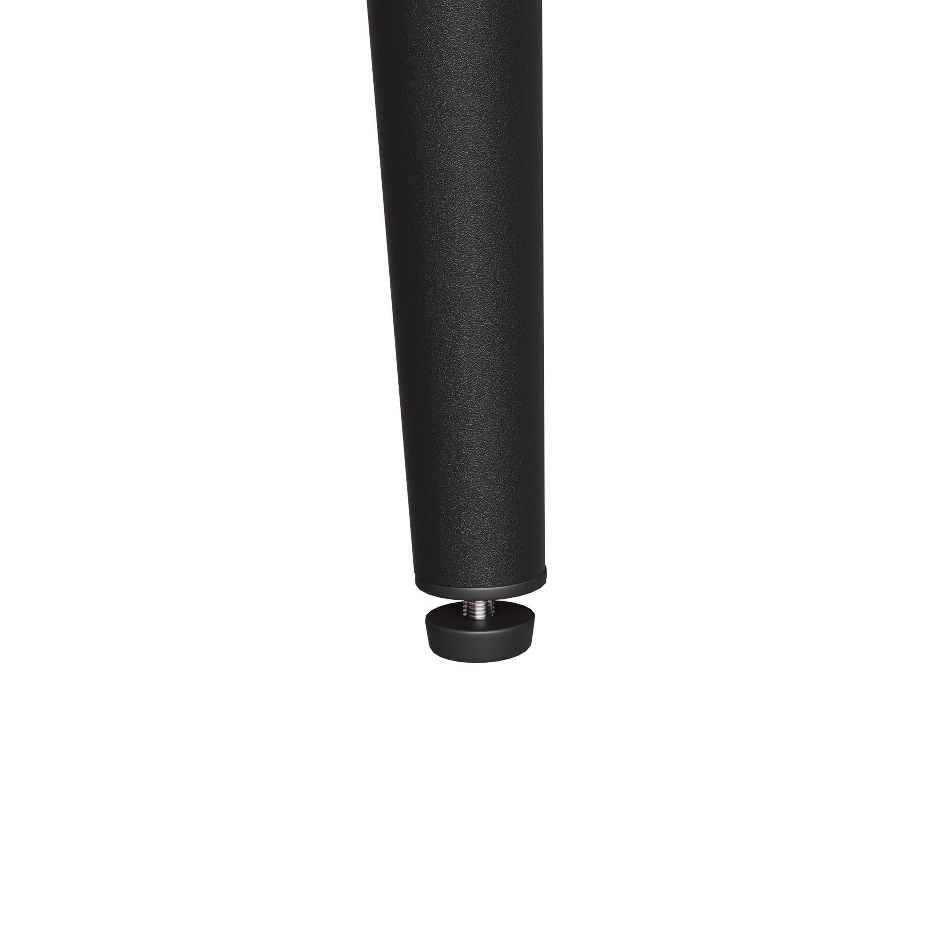 Textured black metal furniture leg with adjustable leveling foot