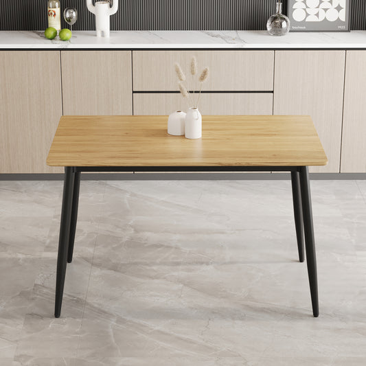 Wooden dining table with black tapered legs modern farmhouse style