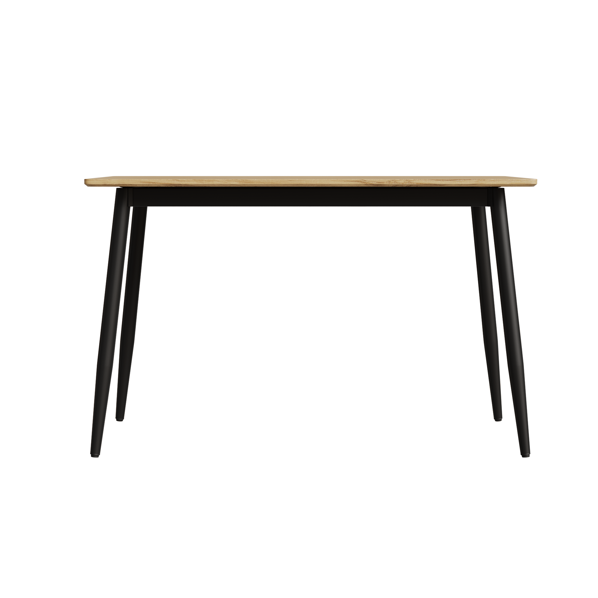 Light oak dining table with slim black metal legs perfect for modern kitchens