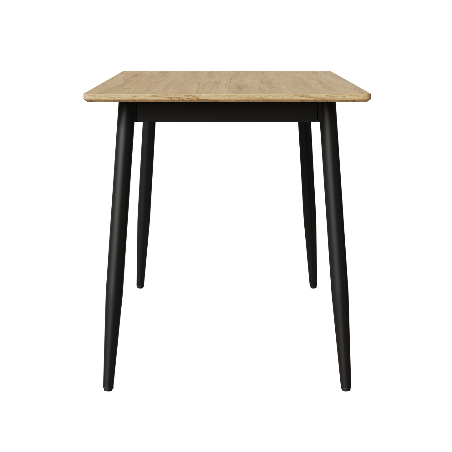 Light oak side table with black tapered legs and natural wood grain surface
