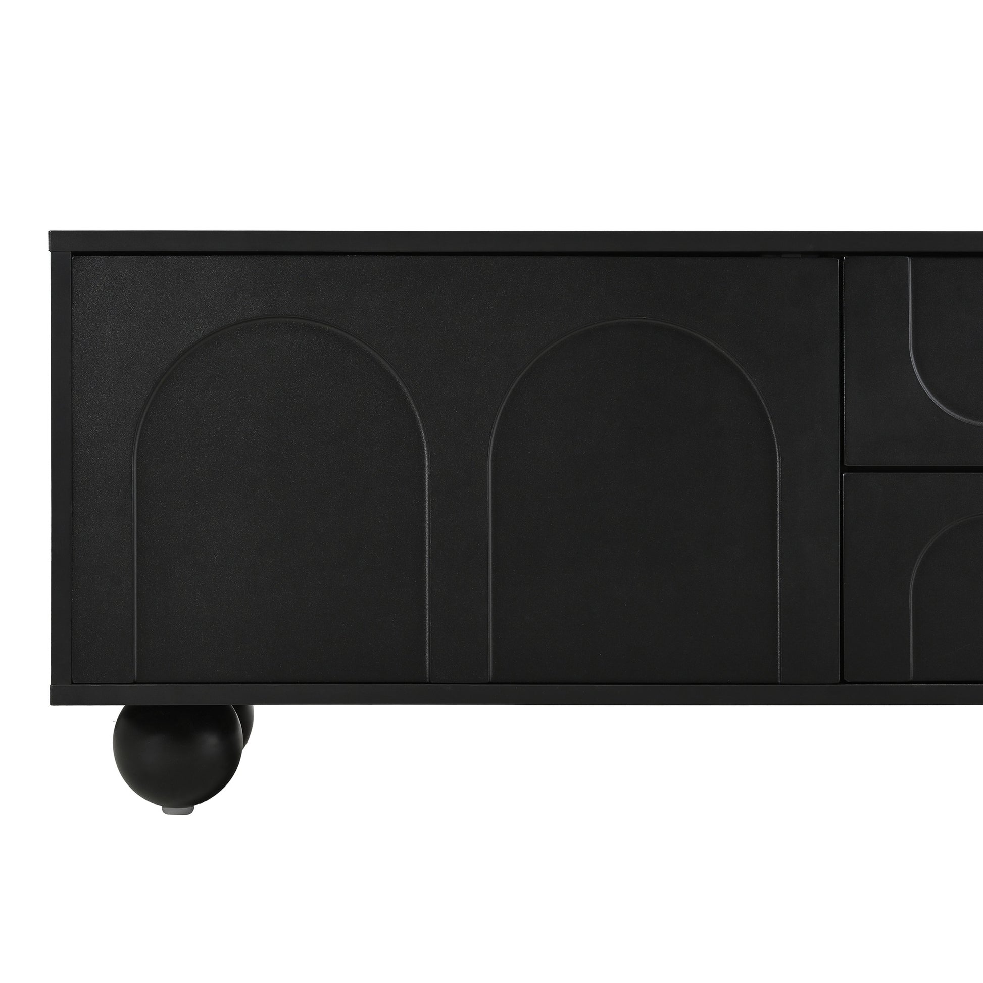 Black arched cabinet detail with spherical legs modern storage unit