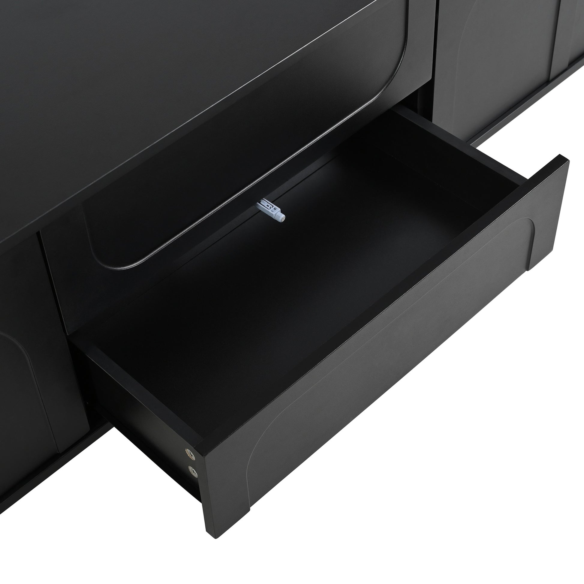 Black matte modern dresser drawer open showing clean interior space