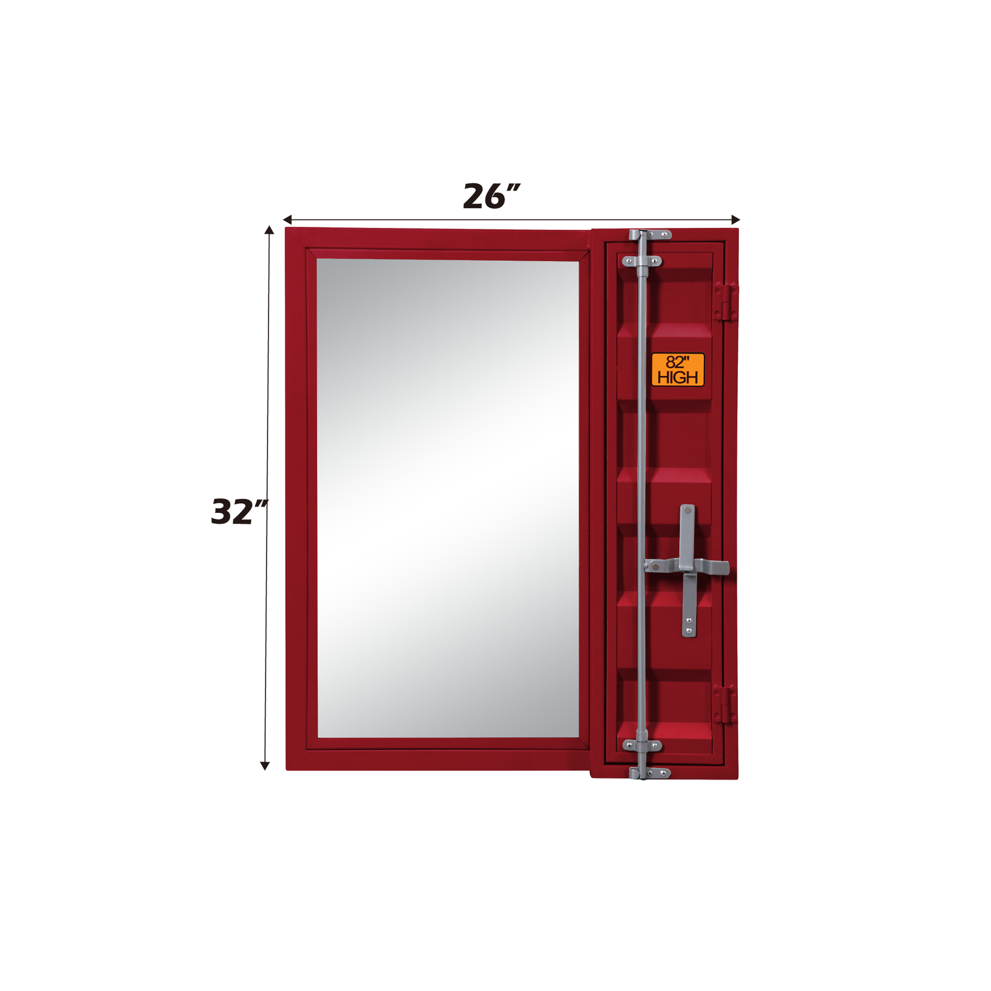 Red metal storage container mirror with silver latch hardware  high