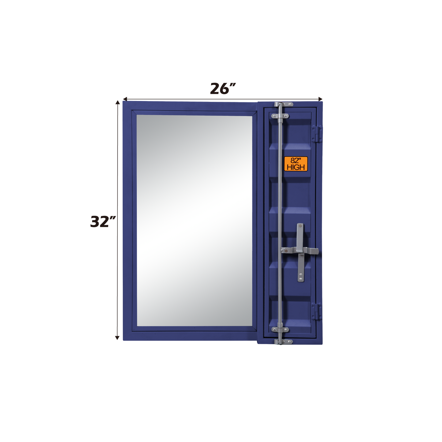 Navy shipping container mirror with industrial latch x inches