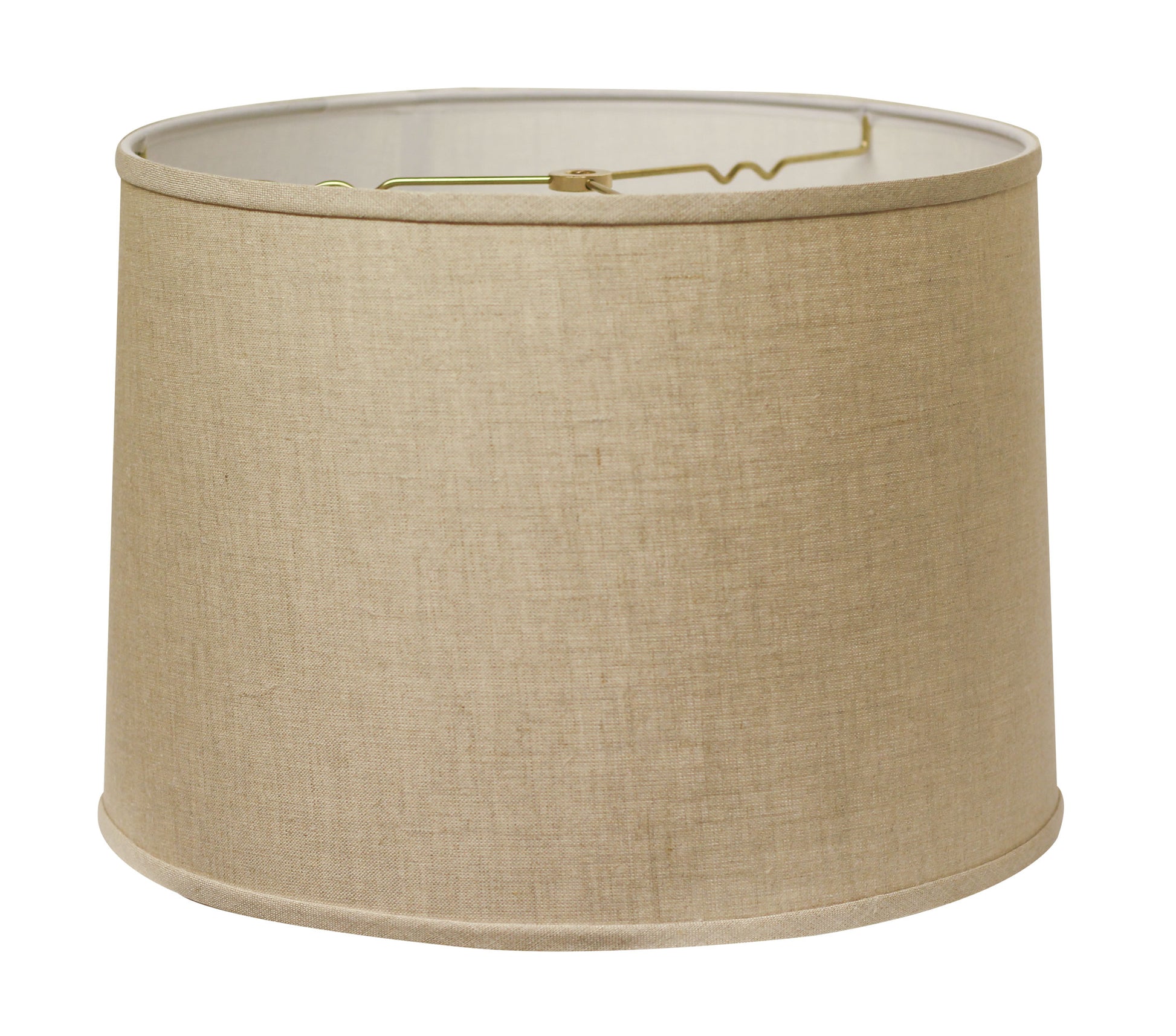 Natural linen drum lampshade with white lining and brass hardware  inches diameter