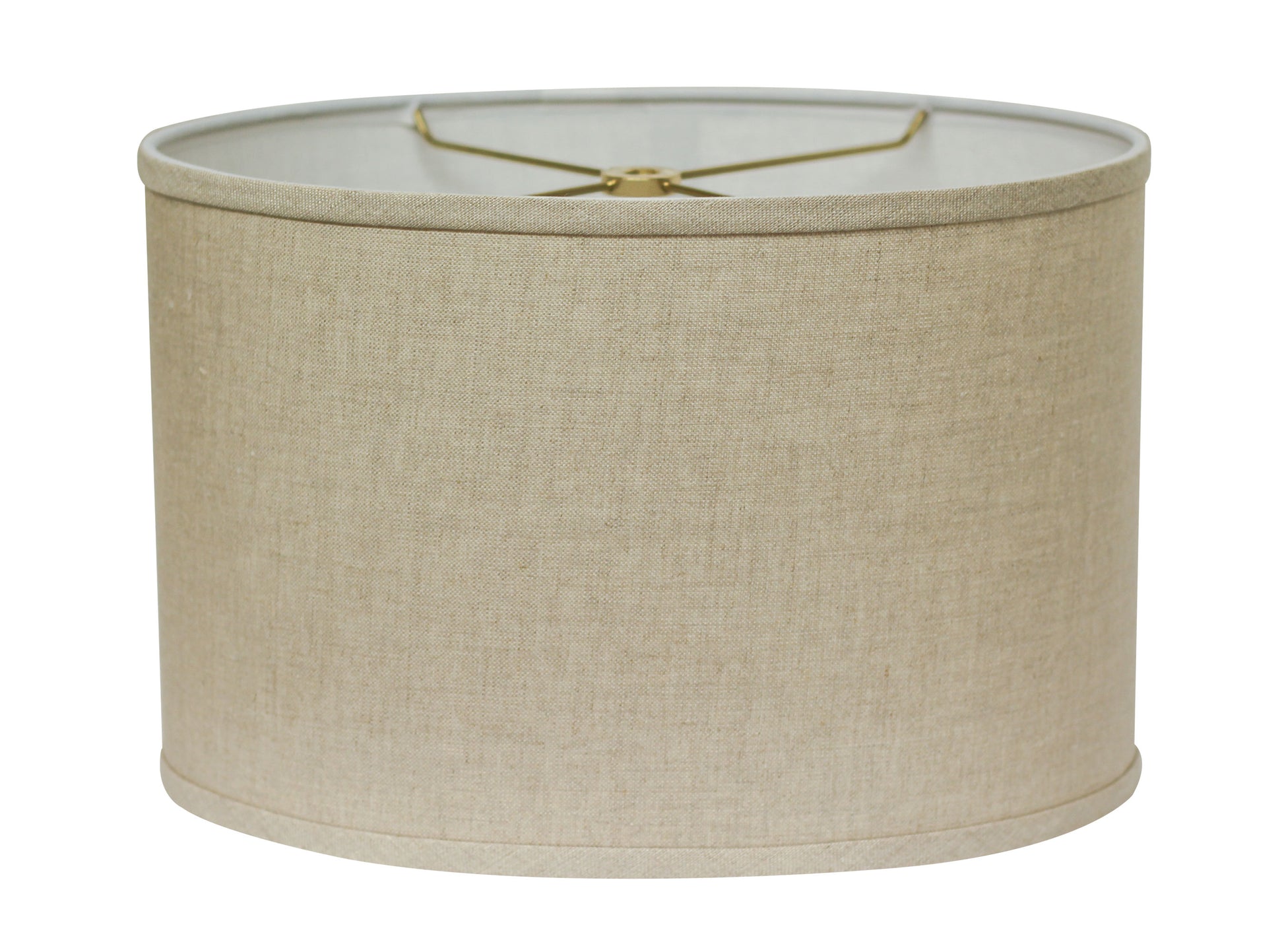 Natural linen drum lampshade with brass harp fitting Neutral beige color