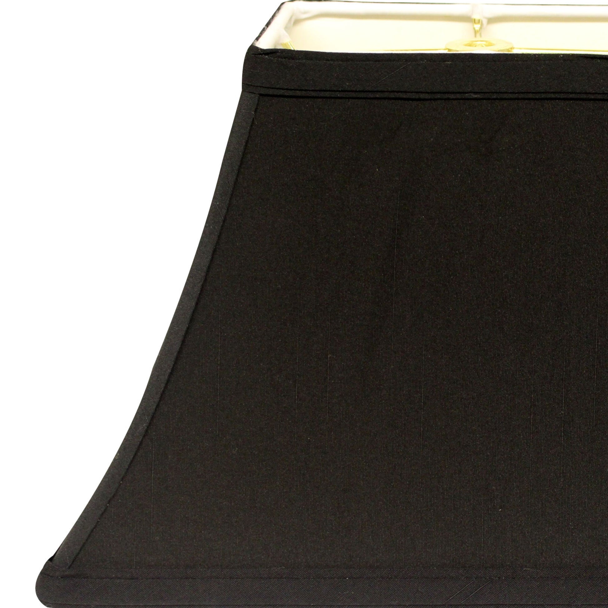 Black linen rectangular lampshade with a gold harp fitting classic style