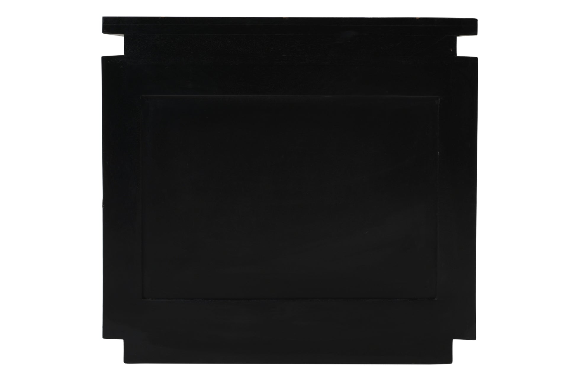 Black wooden accent table with clean lines and a minimalist design