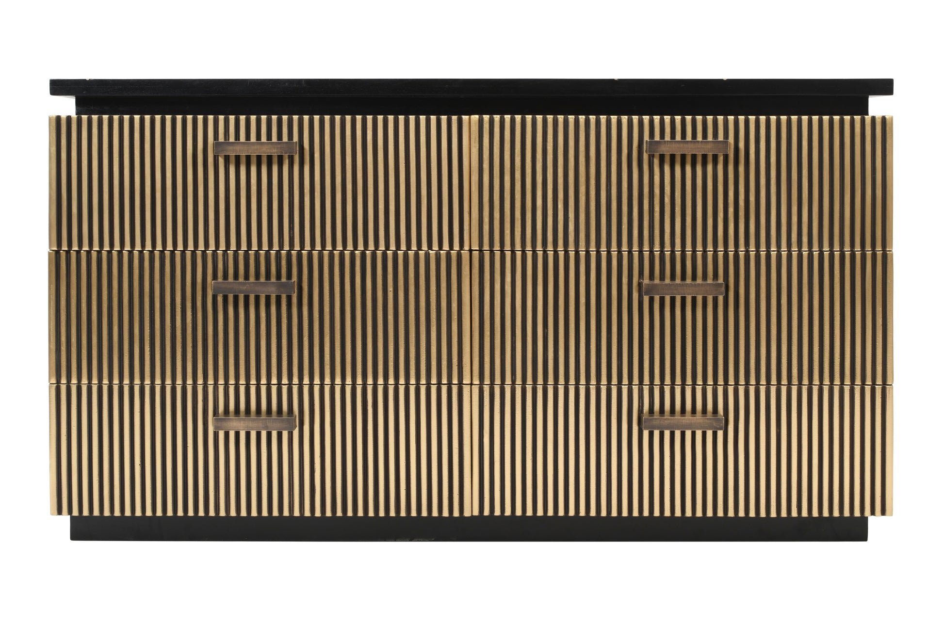 Gold and black fluted dresser with brass handles