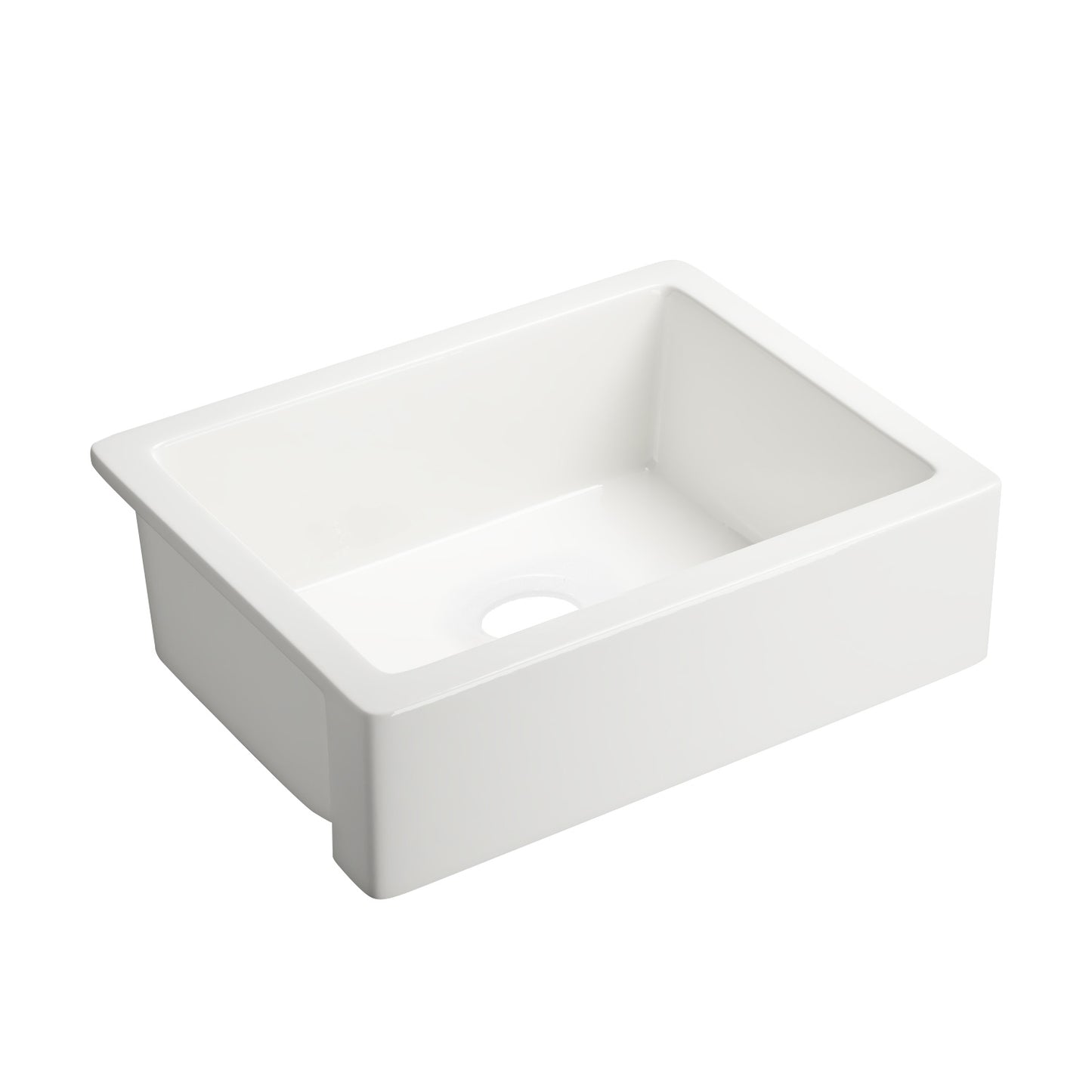 White ceramic apron front kitchen sink with clean lines and spacious basin