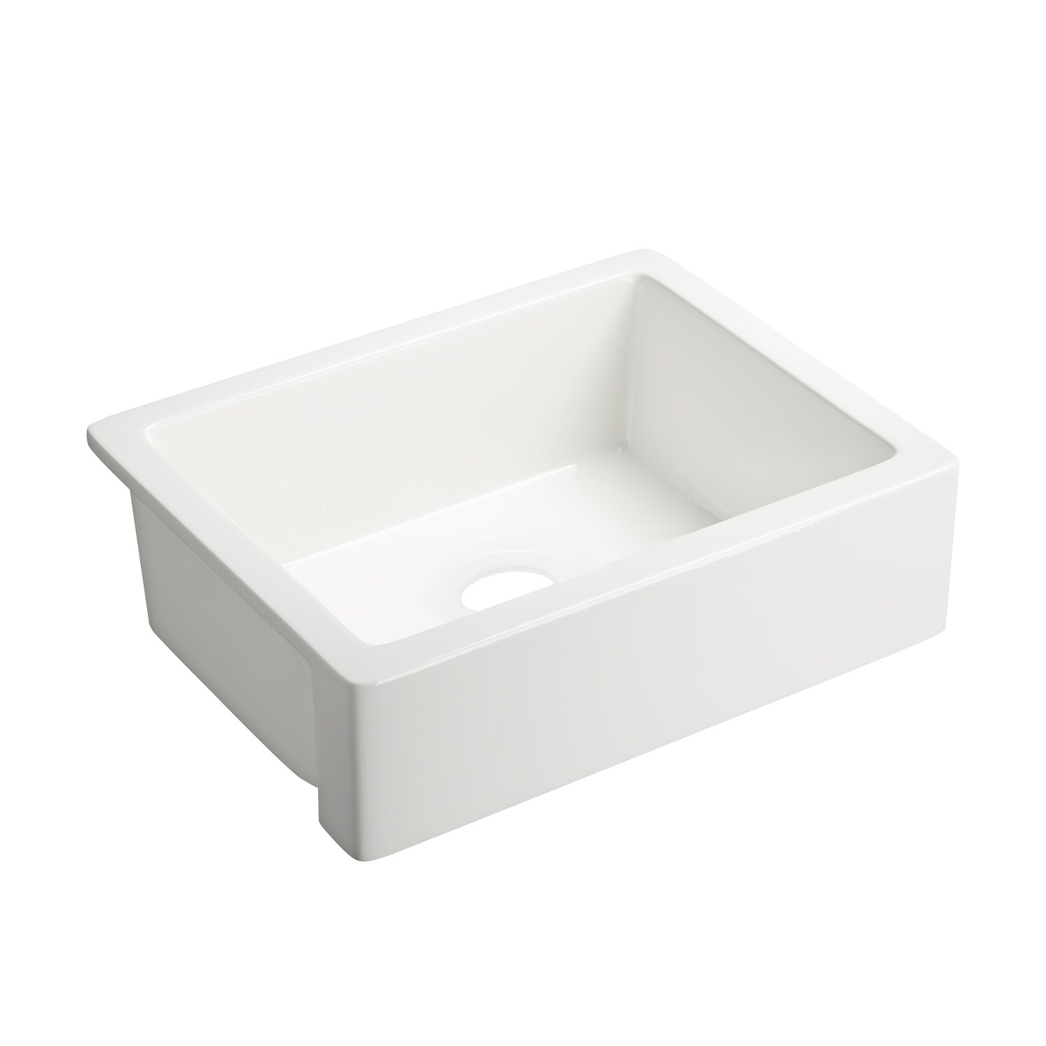 White ceramic apron front kitchen sink with clean lines and spacious basin