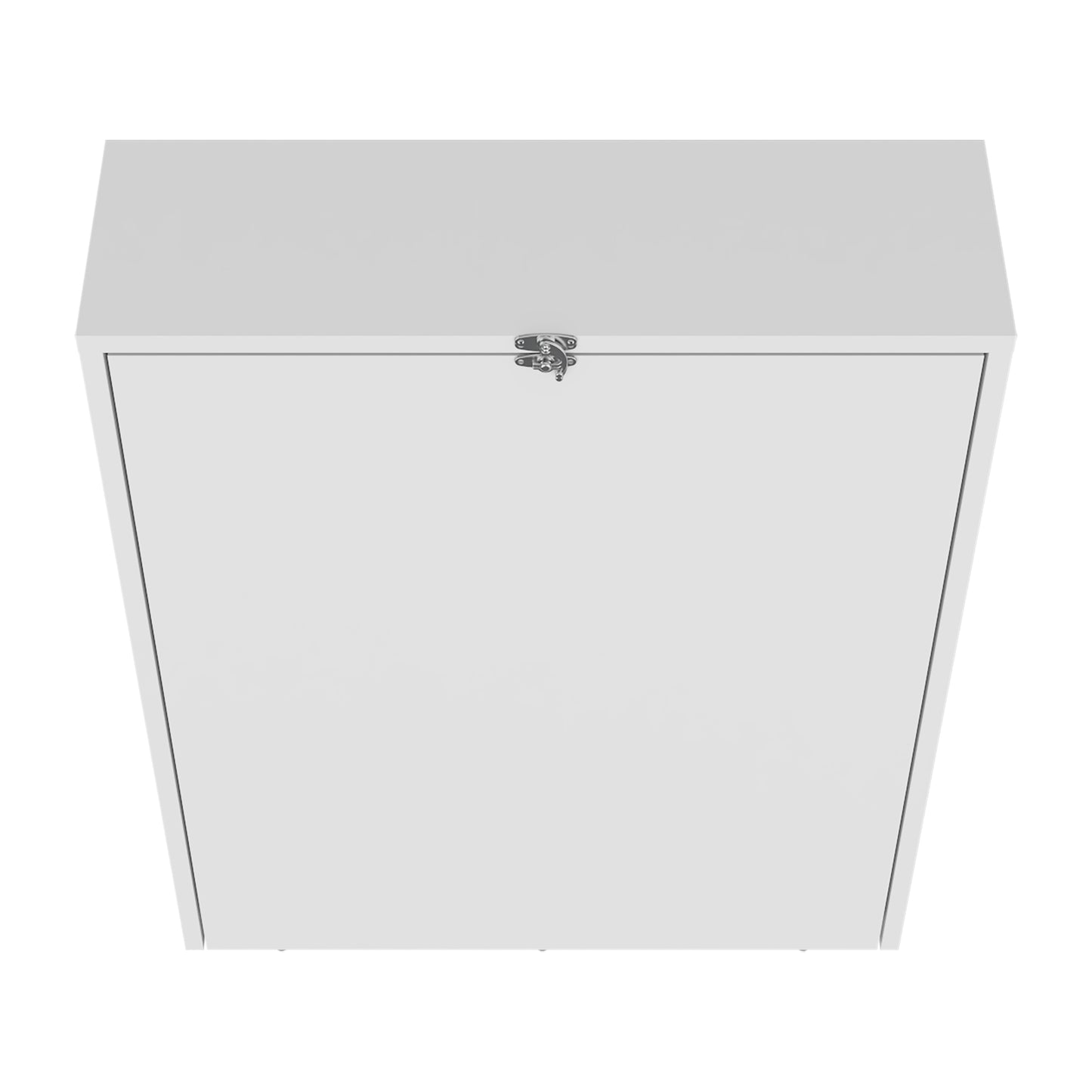Closed white wallmounted folddown desk with silver latch spacesaving furniture