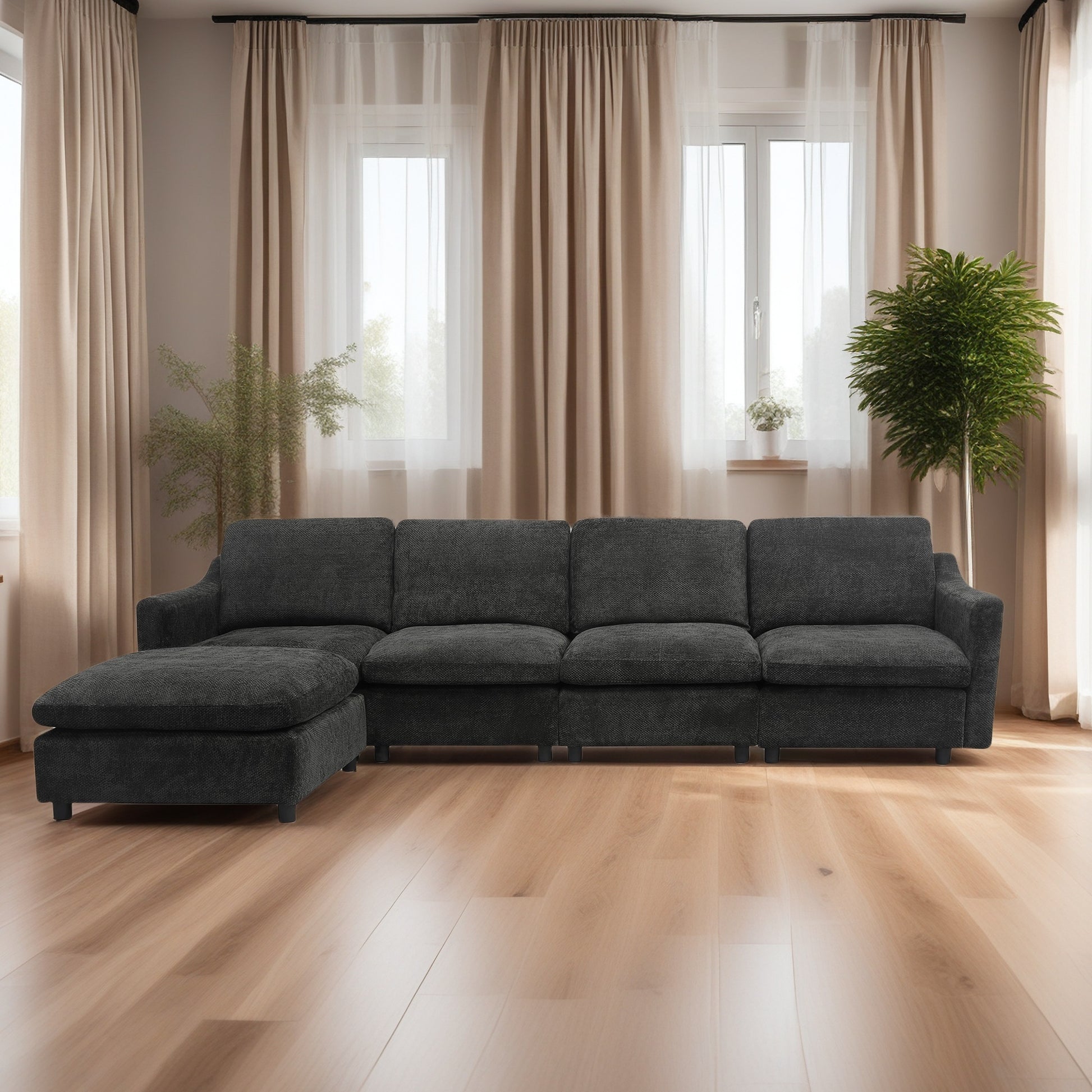 Dark grey fabric sectional sofa with chaise lounge for modern living rooms