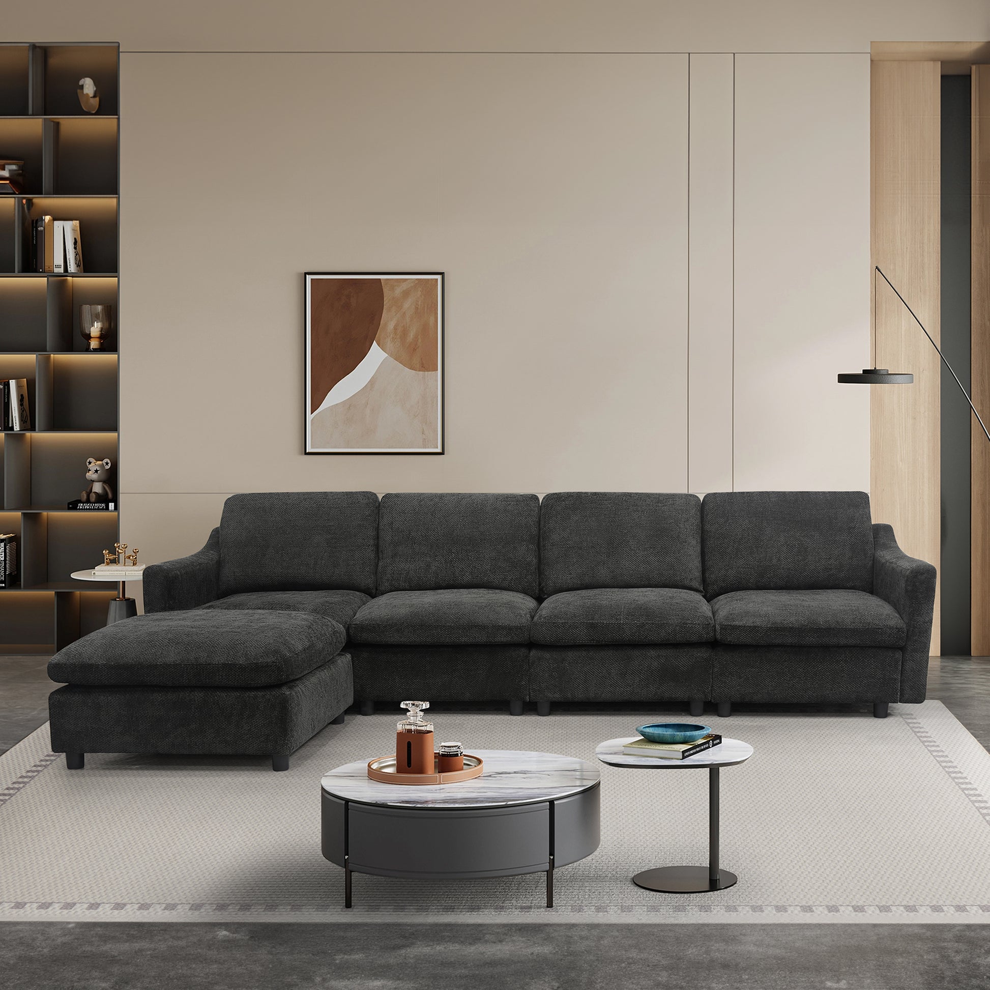 Charcoal fabric sectional sofa with chaise lounge perfect for modern living rooms