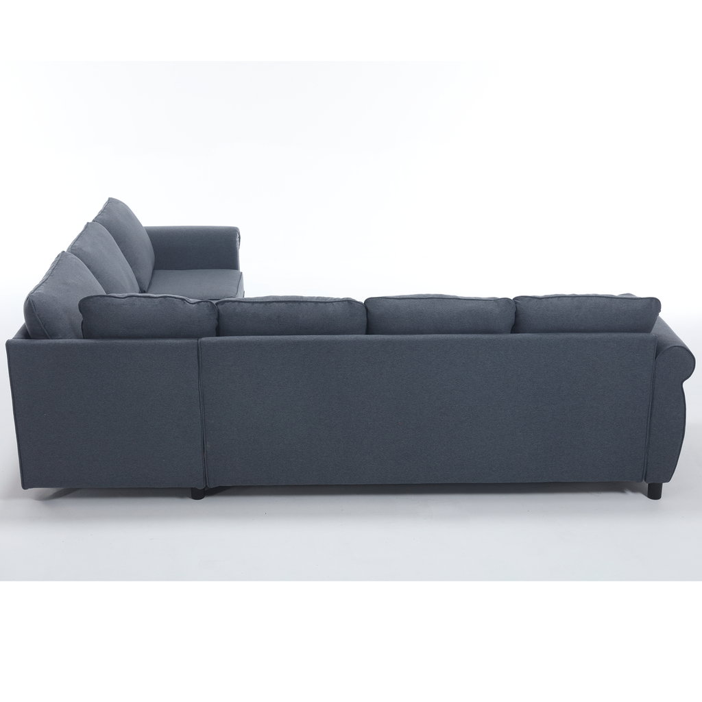 Dark grey fabric sectional sofa from the side showing plush cushions and clean lines for modern living rooms