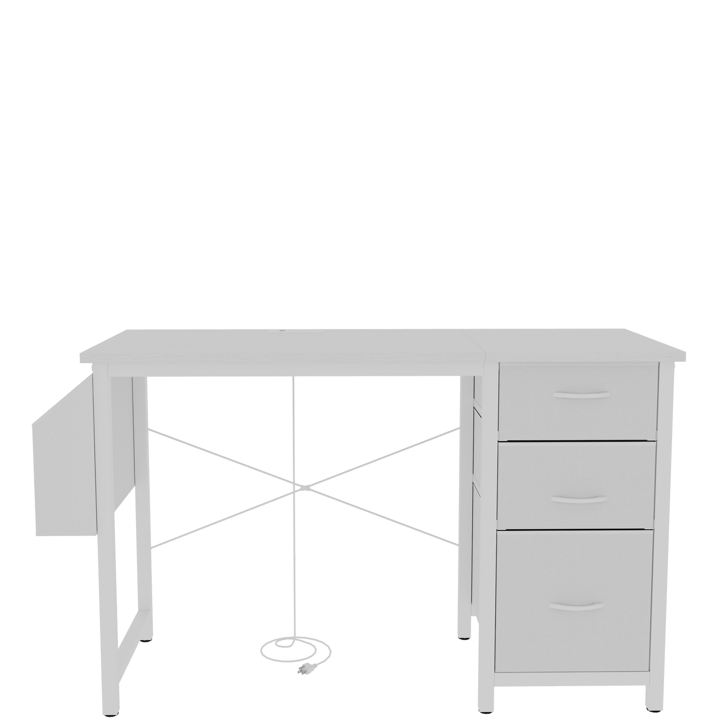 White modern computer desk with three drawers and a pullout leaf