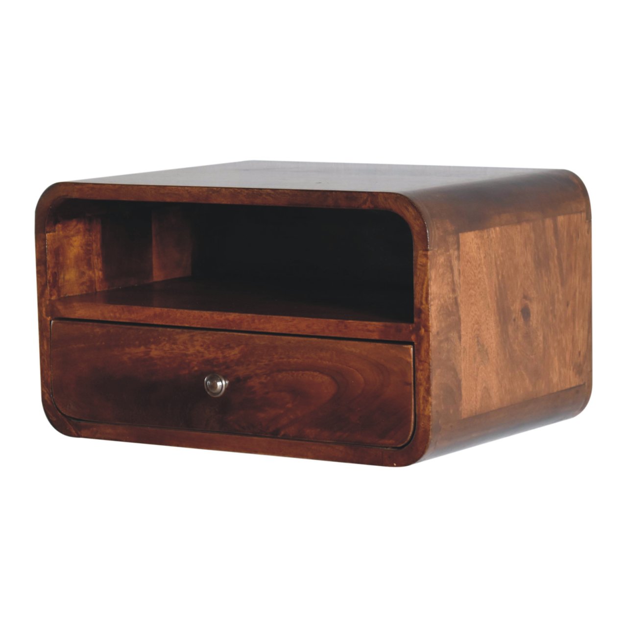 Solid wood nightstand with rounded edges and single drawer