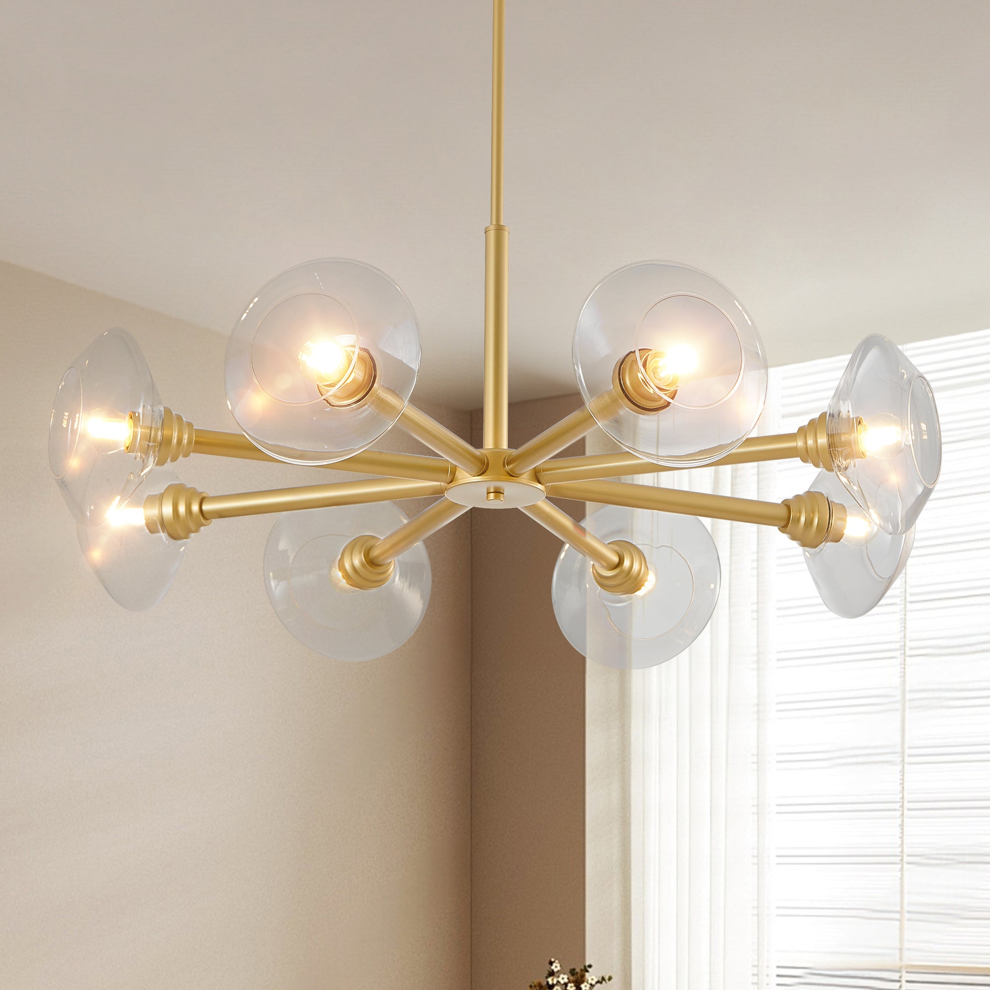 Modern gold chandelier with clear glass shades elegant home lighting fixture